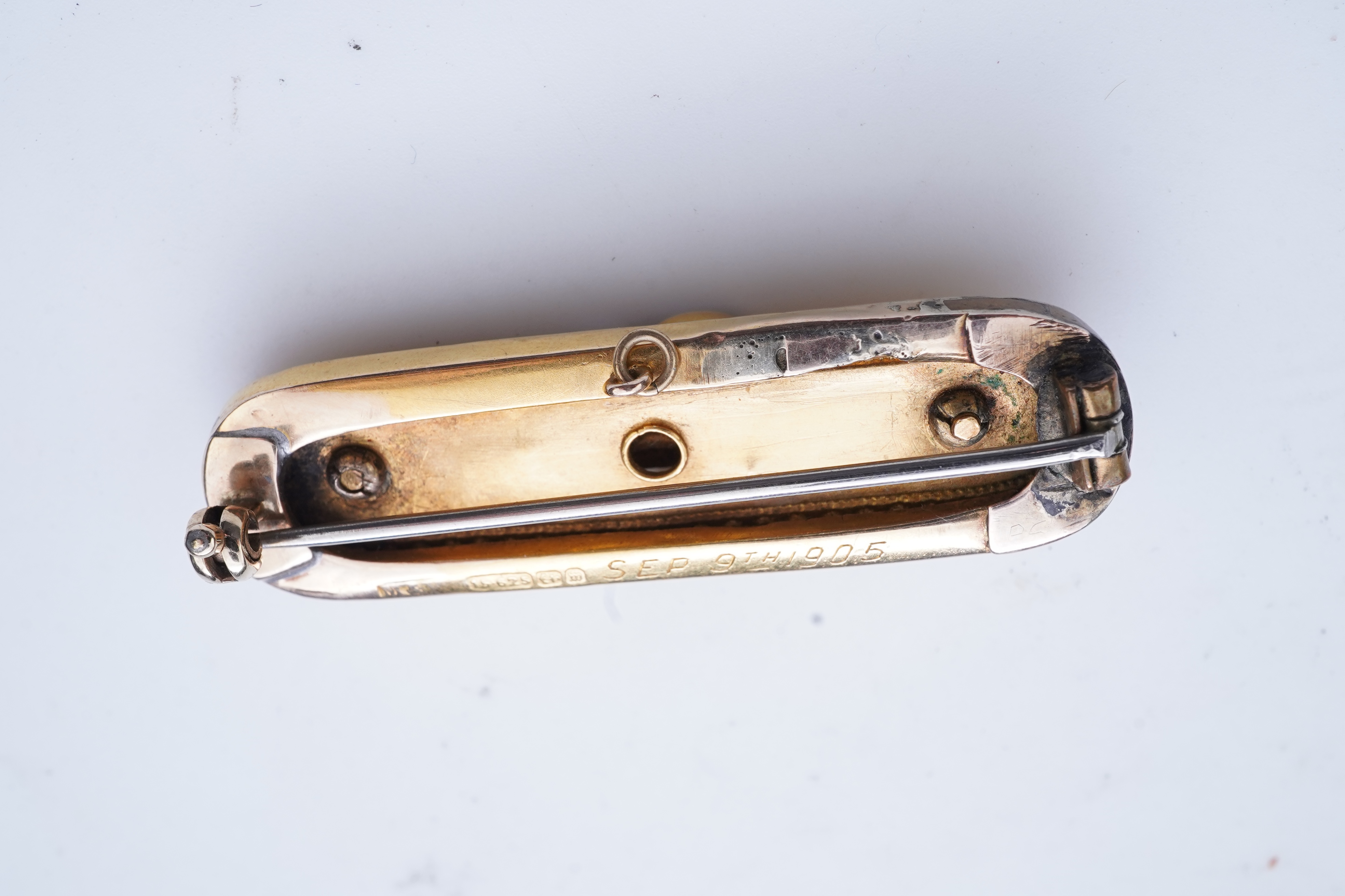 An Edwardian gold and seed pearl brooch, circa 1896